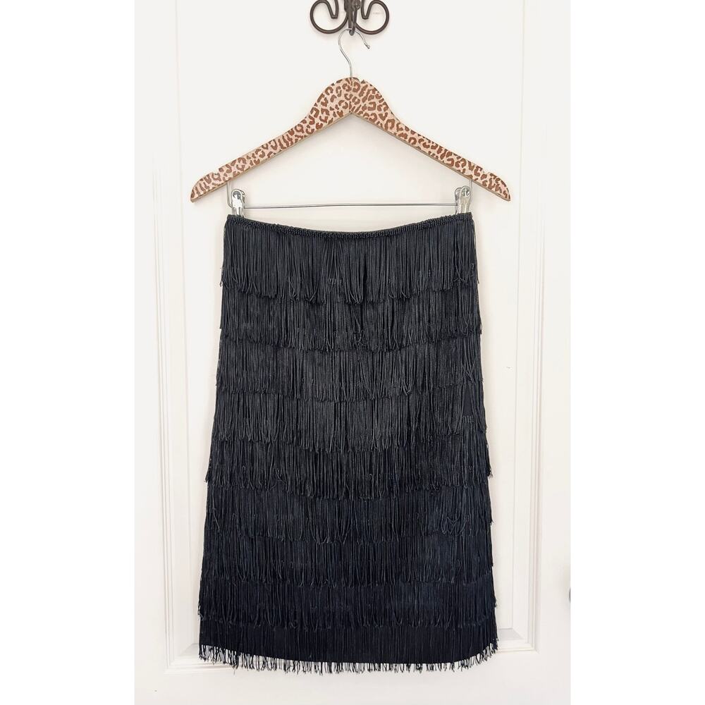 Express Black Fringe Strapless Flapper Dress sz 0